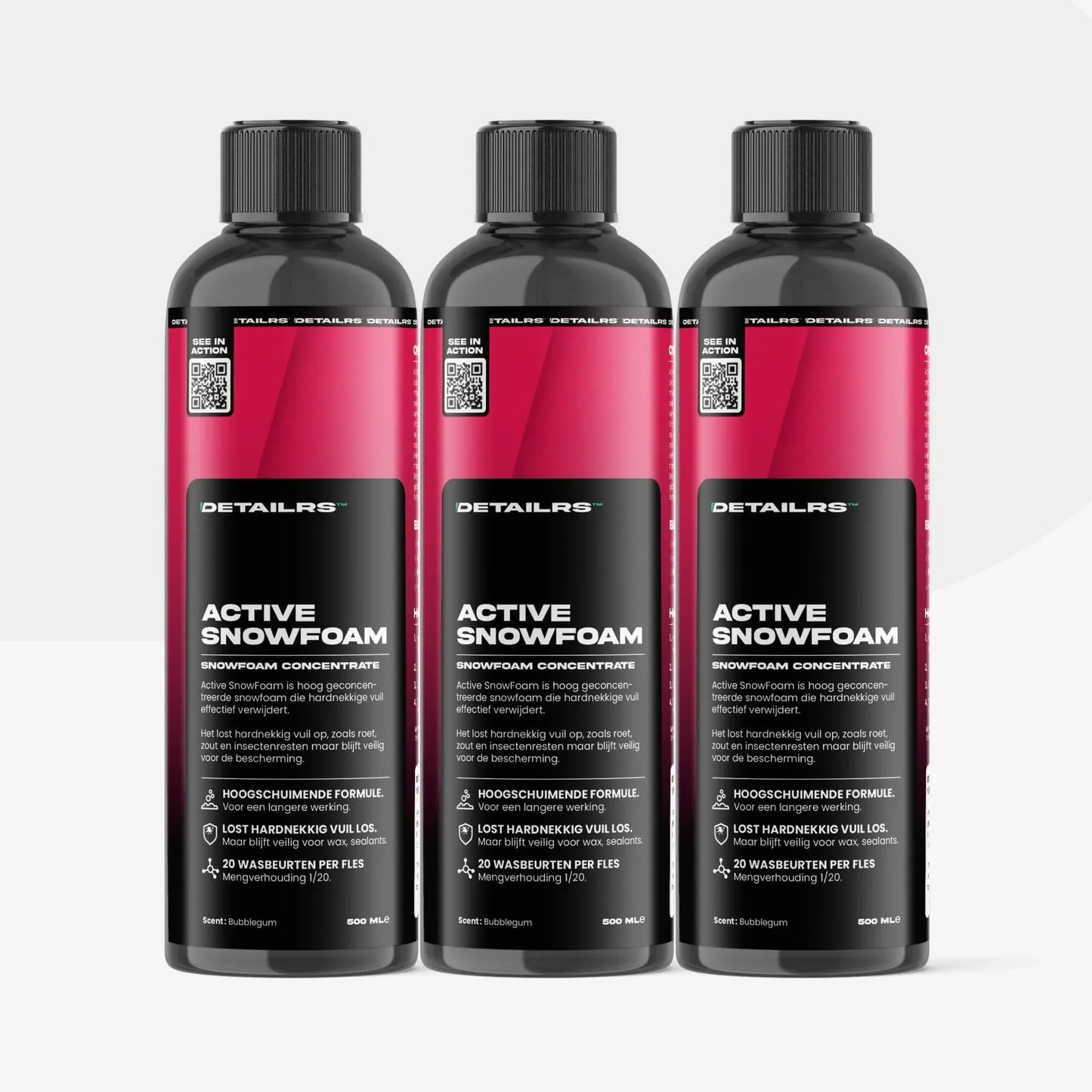 Detailrs Active Snowfoam sneeuwschoonmaak concentratie fles 500ml set van drie met rood-zwarte labels
