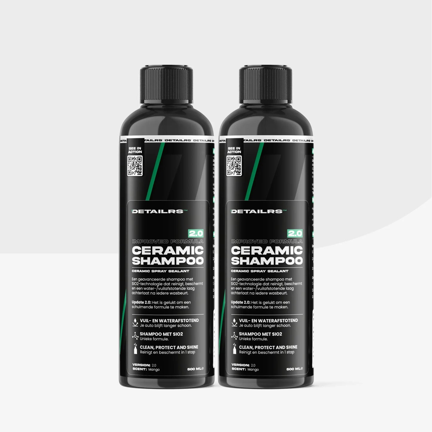 Detailrs Ceramic Shampoo 2.0 twee zwarte flessen met SiO2 formule en waterafstotende coating
