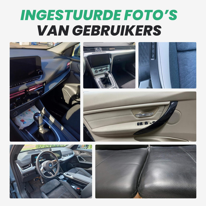 Detailrs interieur reiniger foto's van autostoelen en dashboard schoonmaken door gebruikers