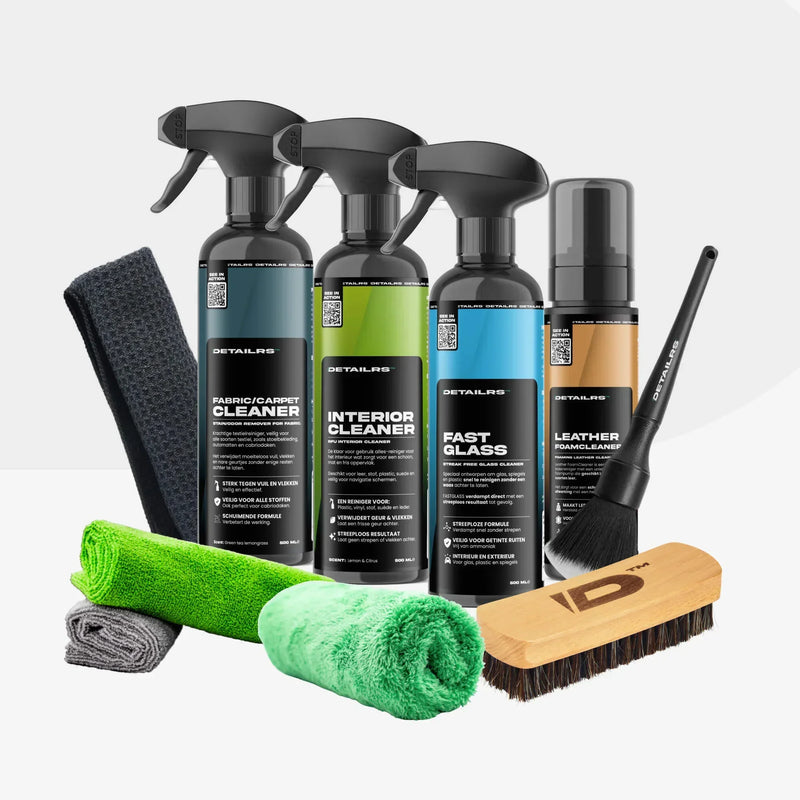 Detailrs fabric/carpet cleaner, interior cleaner, fast glass, leather foamcleaner met doeken en borstels