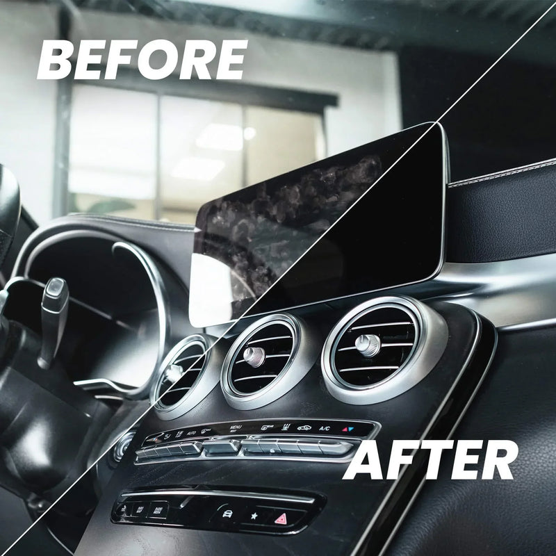 Detailrs schermreinigingsproduct voor auto scherm, voor en na reiniging duidelijk zichtbaar