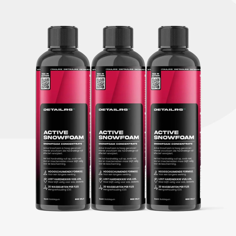 Detailrs Active Snowfoam sneeuwschoonmaak concentratie fles 500ml set van drie met rood-zwarte labels