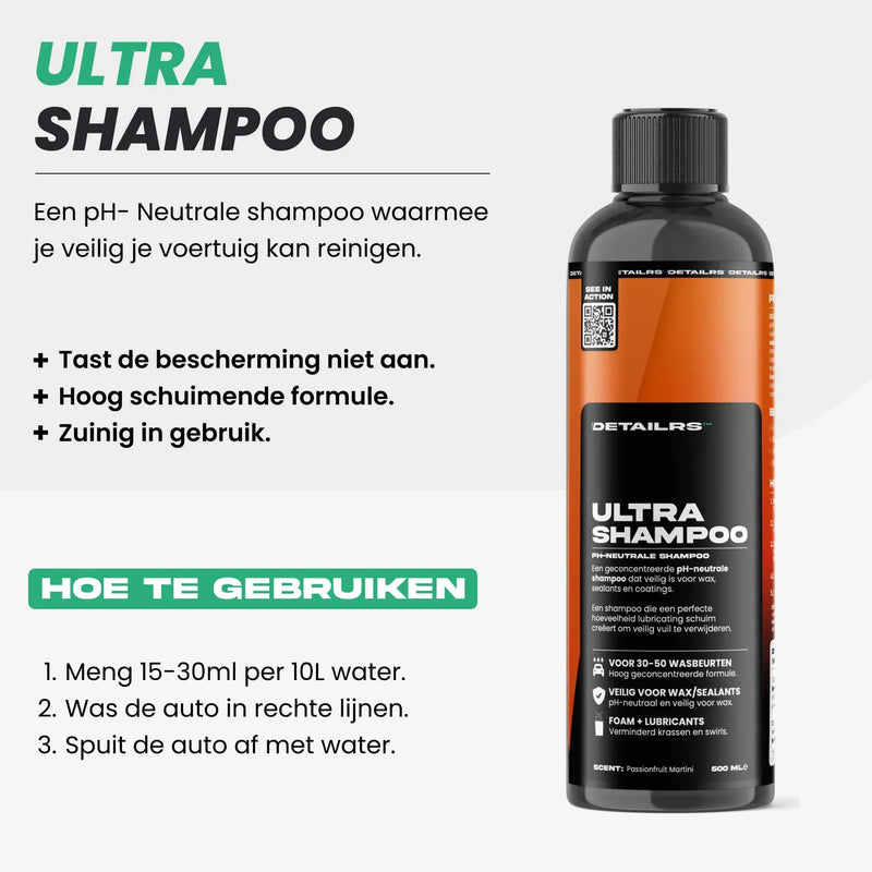 Detailrs Ultra Shampoo zwart oranje fles autoshampoo pH-neutraal voor veilig reinigen