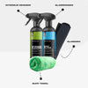 Detailrs Interior Cleaner en Fast Glass spray flessen met glasdoek en groene buff towel voor interieur en glasreiniging