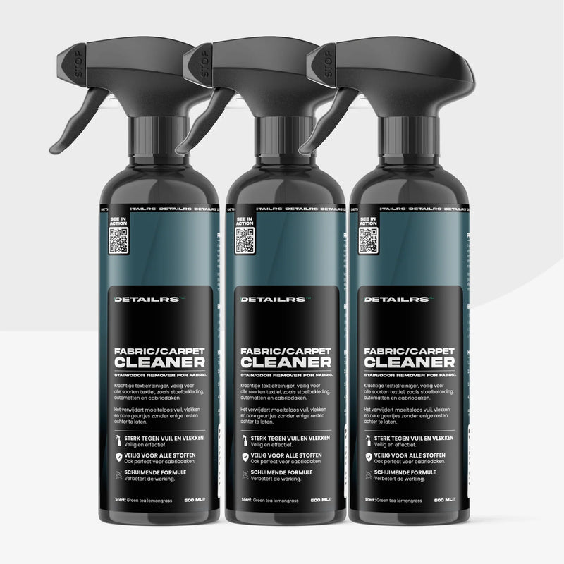 Detailrs Fabric/Carpet Cleaner sprayflessen trio, krachtige textielreiniger voor vlekken en geuren, 500 ml