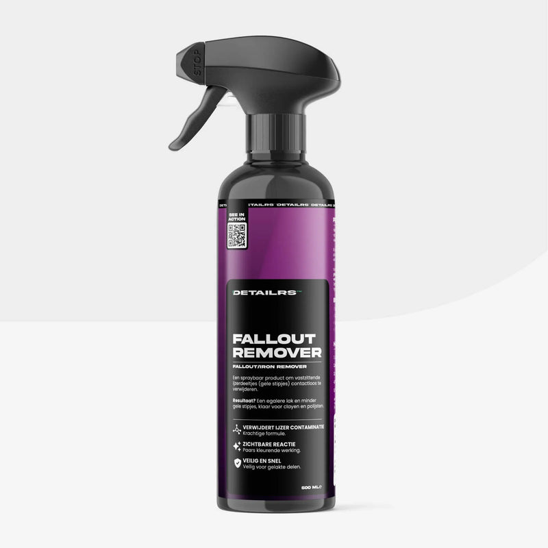Detailrs Fallout Remover sprayfles voor het verwijderen van ijzerdeeltjes met opvallend paarse verpakking