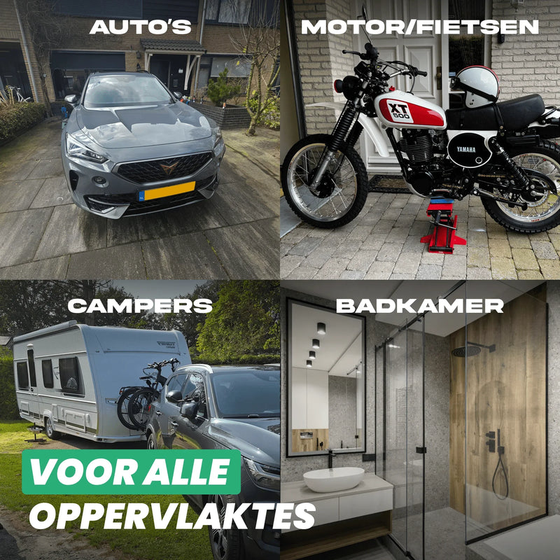 Detailrs bescherming voor auto's, Yamaha XT500 motorfietsen, campers en moderne badkamers