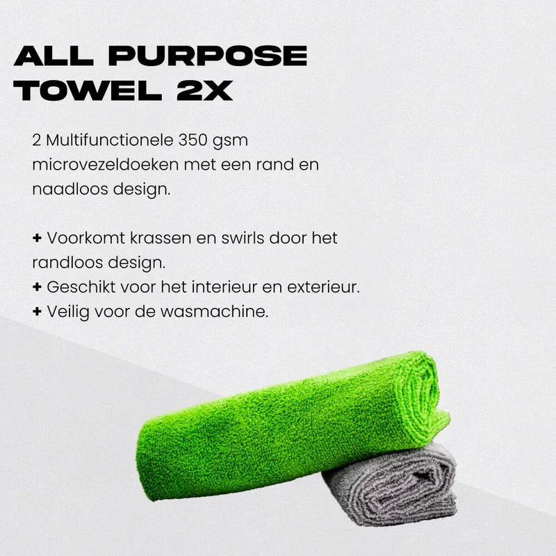Detailrs All Purpose Towel 2X microvezeldoeken groen en grijs, multifunctioneel, naadloos design