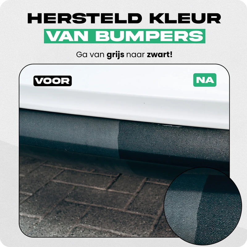 Detailrs bumperkleurhersteller voor en na foto van grijze bumper naar zwarte bumper herstel